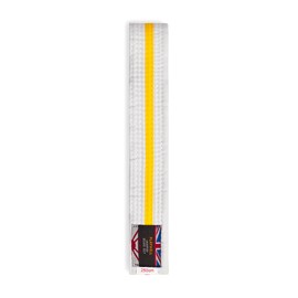 Playwell Martial Arts Cotton Striped Coloured Grading Belt - White Belt With Yellow Stripe (220cm)