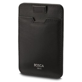 BOSCA Leather Card Holder for Men - Slim Wallet with Pull-Tab Ejector Genuine Old Leather - Card Pockets for Multiple Cards Minimalist Design - Men's Credit Card & ID Cases 3.75" x 2.25" - Black