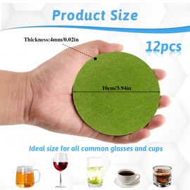 Bewudy 12 Pcs Coasters, Round Felt Coasters, Cork Coaster for Drink, Ceramic Coasters, Absorbent Heat Resistant Reusable Tea or Coffee Coaster for Home Decor Bar Decor and Housewarming Gift(Green)