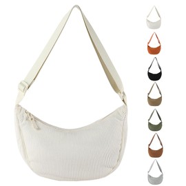 GoPaw Women's Corduroy Crossbody Bag, Crescent Moon Bag, Corduroy Shoulder Bag, Women's Crescent Moon Bag, Shoulder Bag with Shoulder Strap, Adjustable Casual Corduro, cream