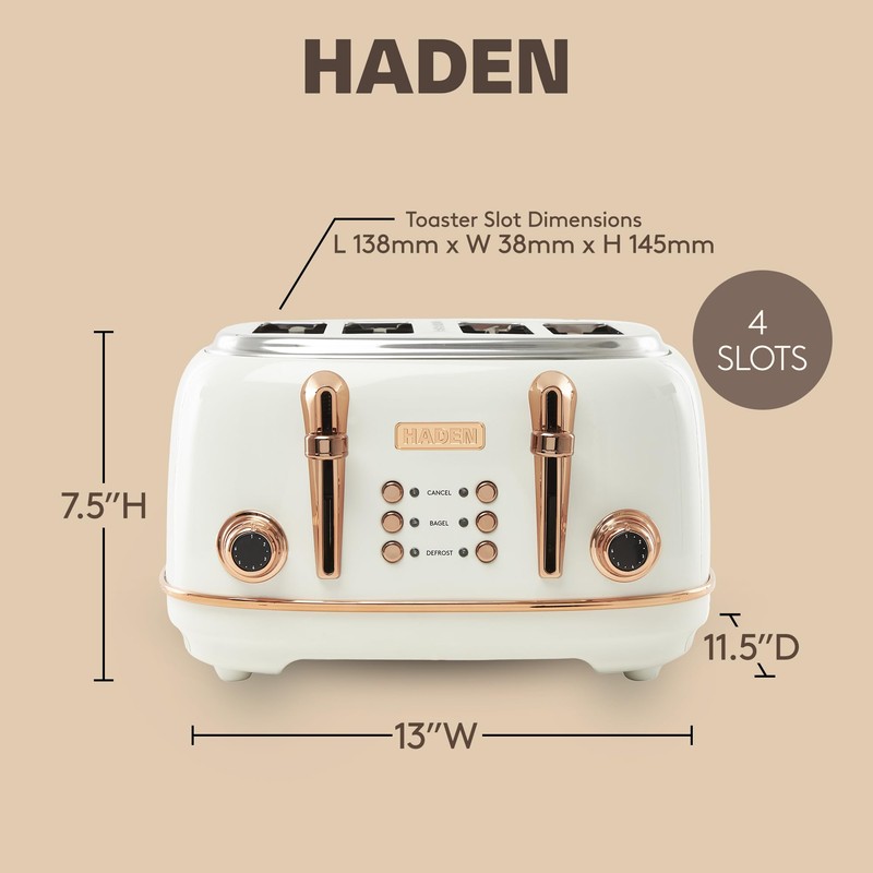 Haden Heritage 4 Slice Wide Slot Stainless Steel Toaster with