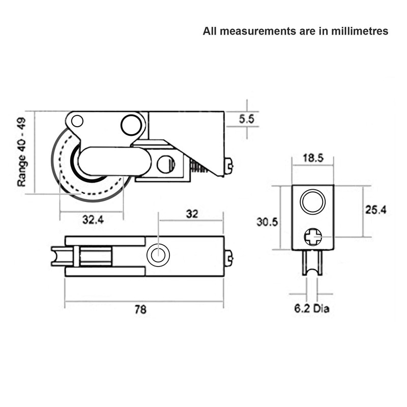 CA865 1 x Pair Patio Door Roller Wheels 38mm Sliding