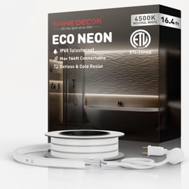 Shine Decor LED Rope Lights AC 120V, Connectable & Cuttable Dotless 120LEDs/M Eco Neon Strip Lighting, ETL IP65 Waterproof & Weather-Resistant for Home Commercial, 8x16mm, 4500K Neutral White, 16.4FT