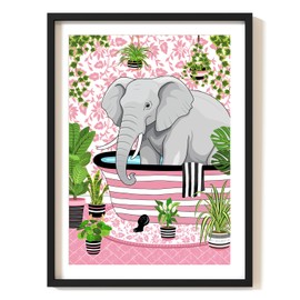Parmaro Elephant Bathroom Print, Elephant Toilet Print, A4 UNFRAMED Print, Animal Bathroom Print, Pink Botanical Print Tropical Bathroom Decor