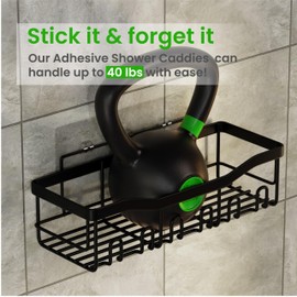 Adhesive Shower Caddy 6-Pack - 2 Shampoo Holders, 2 Soap Dishes, Toothbrush & Hair Dryer Holders | No-Drill Stainless Steel Shower Caddy Shower Shelves for Bathroom Storage