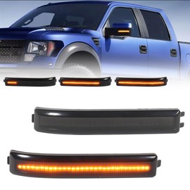 Sequential LED Side Mirror Turn Signal Lights for Fo-rd F150 2009-2014, Raptor 2010-2014, Smoked Lens Side Marker Blinker Mirror Light, Amber Dynamic Turn Signal Lamp, 2 PCS