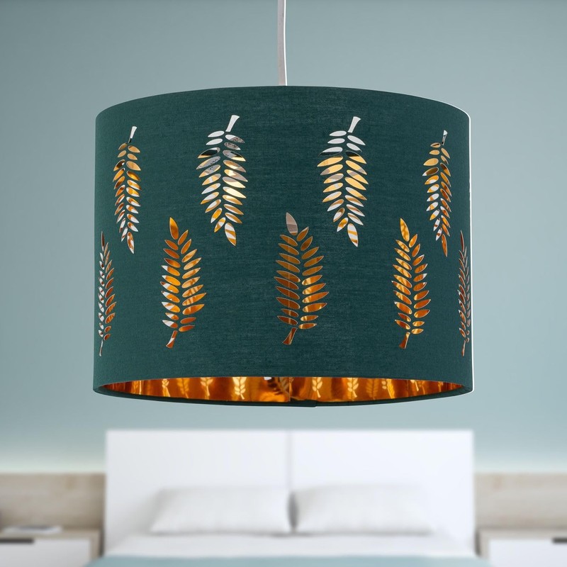 firstchoicelighting Dark Green Pendant Shade, Easy Fit Ceiling Lightshade, Fern