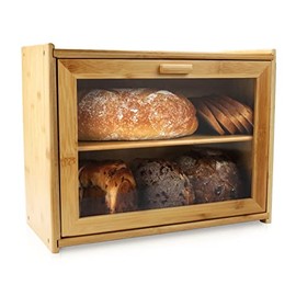 RoyalHouse Premium Bamboo Two Layer Large Bread Box, Bread Bin, Organizer for Kitchen Countertop, Assembly Required