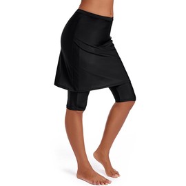 Micosuza Womens Skirted Swim Capris Sun Protective UPF 50+ Swimming Tight with Attached Skirt Sport Leggings