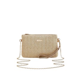 MakeMeChic Women's Straw Clutch Pursesz Chain Strap Zipper Wristlet Wallet Crossbody Bag Khaki One Size