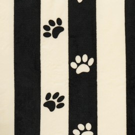 OHS Dog Blanket Stripe Paw Print Sherpa Fleece Blanket for Large Dogs Cat Super Soft Plush Dog Mat Washable Fluffy Reverse Throw for Bed Sofa Protection, Monochrome - 100 x 120cm