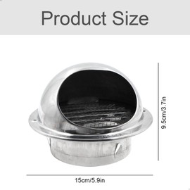 Stainless Steel Exhaust Hood Round Openings (Round Pipe Connection Diameter 100 mm) Weather Protection Grille - Round Air Hood Exhaust Grille Weather Protection Grille for Exhaust, Ventilation and