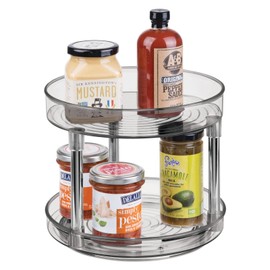 mDesign Lazy Susan Two Tier Kitchen Rack - Practical Spice Rack for Kitchen Cabinet or Worktop - Rotating Plastic Spice Holder - Smoke Grey