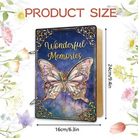 SUPERDANT Wooden Card Keeper Memory Book Loose Leaf Binder Greeting Card Postcard Photo Album 2-Rings Cover 3D Butterfly Wonderful Memories Birthday Reminder Calendar Holder Organizer Card Keepsake