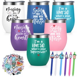 Lifecapido 13Pcs Nurses Week Gifts, Nurse Appreciation Bulk 12oz Insulated Wine Tumblers with Stickers and Pens, Graduation Birthday Christmas Gifts for Nurses