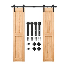 SMARTSTANDARD 6FT Heavy Duty Double Door Sliding Barn Door Hardware Kit,Smoothly and Quietly-Easy to Install-Includes Step-by-Step Installation Instruction Fit 18" Wide Door Panel