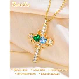 Emerald Topaz Jewellery May December Birthstone Gold Cross Necklace for Women Sterling Silver Cross with Crown Necklace Gold Crown Pendant Wedding Anniversary Birthday Gifts for Women