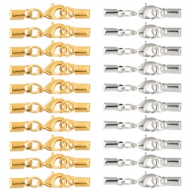 loghohu 40Pcs Lobster Claw Clasps with Cord Ends Stainless Steel Cord Ends for Jewelry Making Lobster Claw Clasps Fold Over Cord End Caps Leather Necklace Pendant Cord Ends Clip for DIY Bracelets