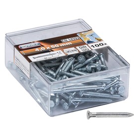 Connex HV4510 Anchor Nails 4.0 x 50 mm - Pack of 100 - Galvanised - Profiled Shaft - Storage in Practical Plastic Box - Ideal for Supporting Connections / Groove Nails / Comb Nails