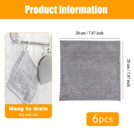 6 PCS Double Layer Wire Dishwashing Cloths Non Scratch Multipurpose Stainless Steel Cleaning Cloth 20x20 cm Two Layer Metal Wire Dishcloths Rag Towel for Kitchen Dish Sink Stove Top