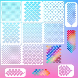 11Pcs Mermaid Face Paint Stencils, Reusable Mermaid Makeup Fish Scale Stencil, with Metal Ring Stencils for Painting Fish Scale Templates, for Women Girls Body Art Face Painting Wall Accessories