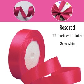 Rose Red Satin Ribbon for Gift Wrapping 3/4 inch,25 Yards Continuous Ribbons Roll,Christmas Gift Ribbon Thick Solid Color Fabric Ribbon for Crafts,Wedding Car,Hair Bow Making,Wreath,Bouquet,Balloons