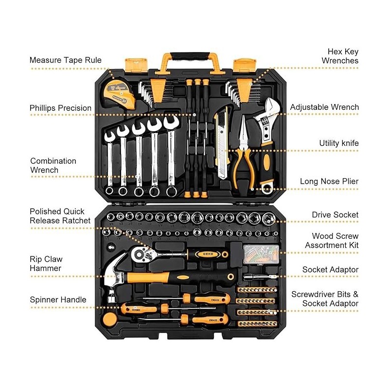 DEKOPRO 158 Piece Tool Set-General Household Hand Tool Kit,Auto Repair