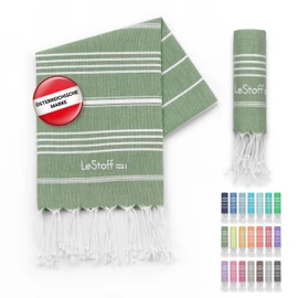 LeStoff Premium Hammam Towel 50 x 100 cm - 100% Organic Cotton, Prewashed, Sustainable, Lightweight, Compact, Absorbent & Quick Drying - Towel for Bath, Guests, Face, Sports, Travel, Camping (Olive)
