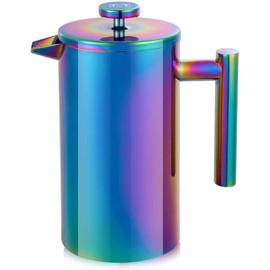 MAGICAFÉ French Press Coffee Maker – 1 or 2 Cups Small Stainless Steel Coffee Maker Double Walled French Press Rainbow 12oz/350ml