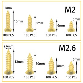 800 PCS 8 Sizes M2 M2.6 Micro Flat Head Phillips Self Tapping Screws Set,DIY Small Screws Gold