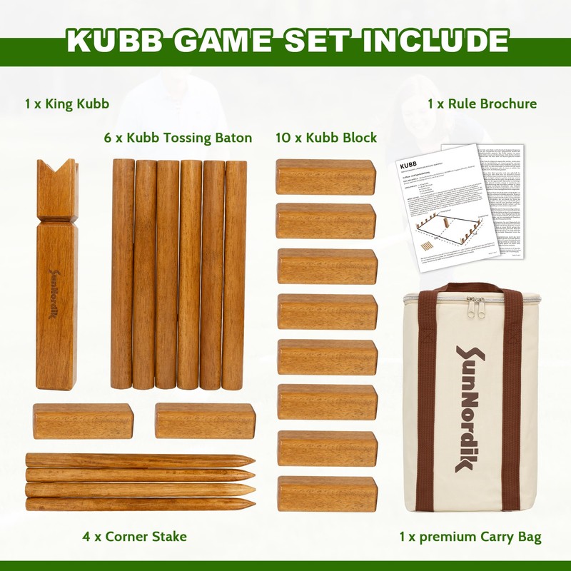 SunNordik Rubber Wood Kubb Yard Game Set for Kids &