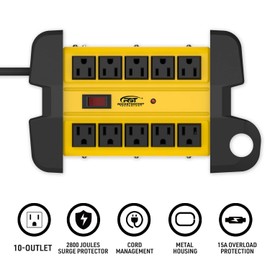 CRST Heavy Duty Surge Protector Power Strip 10-Outlet Metal Industrial Power Strip with 2800 Joules, 15A Circuit Breaker, 14 Gague 6ft Extension Cord for Workshop, Garage, Office, School…