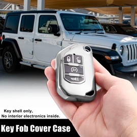 MACHSWON Car Key Fob Cover Case Shell Protector Keyless Remote Smart Silver Tone for Jeep Wrangler JL JLU Gladiator JT Rubicon Sahara JLU 2018-2021