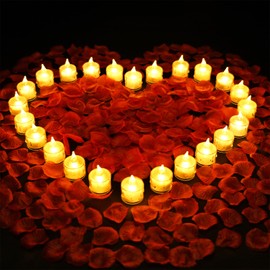 SupBri 1000Pieces Artificial Rose Petals with 24 Pack LED Tea Lights Candle, Flameless Battery Operated Candles,Romantic Decorations Special Night Set for Valentine's Day, Wedding Decor