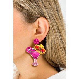 Beaded Cocktail Earrings Cinco De Mayo Earrings for Women Tropical Hot Pink Drop Dangle Earrings Mexican Summer Holiday Jewelry Gifts