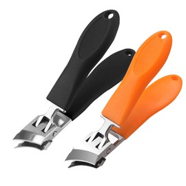 2PCS Wide Jaw Opening Anti-Splash Slanted Nail Clipper, Nail Clippers for Ingrown Nails Thick Toenails, Long Handle No Splash Nail Trimmer, Toenail Clippers for Women and Men (Orange & Black)
