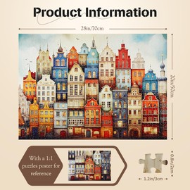 MISITU Art Jigsaw Puzzle 1000 Pieces for Adults Challenging Game Home Decor Jigsaw Puzzles for Children - Colorful City - 20x28 Inches