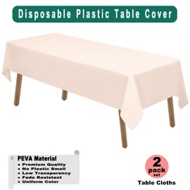 PARTY ULYJA Blush Pink Plastic Tablecloths 2 Pack 54 x 108 Inch Rectangular PEVA Vinyl Table Covers for Picnic Birthday Wedding Parties