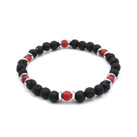 MARARDI Bracelet made of natural volcanic rock lava 6 mm [19 cm wide] - positive energy, emotional balance and stress relief, adjustable, men and women, piedra