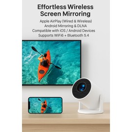 Mini Projector with WiFi 6 and Bluetooth 5.4, 4K 1080P Supported Portable Smart Projector with Air Mouse Remote, 40–200" Display, 180° Rotatable Design, Home Outdoor Movie Projector for HDMI/USB/Phone