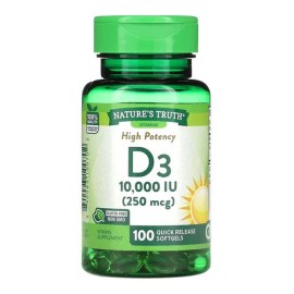 Nature's Truth Suplemento de Vitamina D3 100 cápsulas 250 mcg 10,000 IU por cada cápsula para 3 meses Sin Sabor