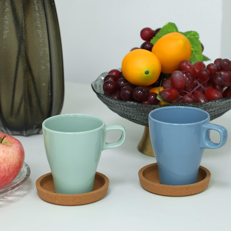 Pack of 4 Cork Coasters, Round, Extra Thick with Raised