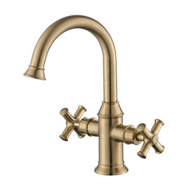 Derengge Brushed Gold Bathroom Sink Faucet,2 Handle Single Hole Vanity Bathroom Faucet,Swivel 360 Degree Spout Faucet,with Water Supply Line,BTF-2018-CS