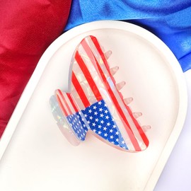 4th of July Hair Claw Clips for Women Girls Patriotic USA Flag Acrylic Hair Clips for Thick & Thin Hair Cute Non-slip Semicircle Claw Clips Hair Accessories for Independence Day
