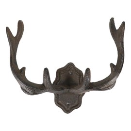 Ebros Gift Cast Iron Vintage Heirloom Western Rustic Stag Deer Crown Antlers Wall Hooks Decor Plaque Multi-Purpose Coats Hats Keys Scarves Belts Towels Pet Leashes Hangers Elk Antler Hook (1)