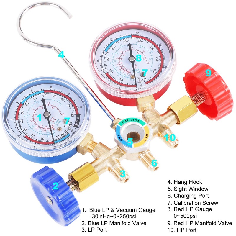 JIFETOR 3 Way AC Manifold Gauge Set, HVAC Diagnostic Charging