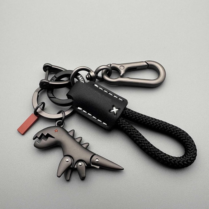 Aluminum Alloy Dinosaur Charm Paired with a Hand-woven Bracelet, Keychain