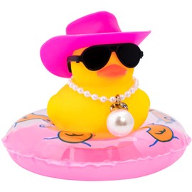 wonuu Car Rubber Duck, Yellow Duck Decoration Dashboard with Sun Hat Swim Ring Necklace Sunglasses for Car Dashboard Decorations