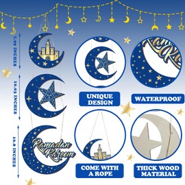 3 Pcs Ramadan Door Sign Ramadan Kareem Decorations for Home Islamic Door Wooden Hanging Plaque Wreath Moon and Star Ornament Mubarak Muslim Wall Sign for Indoor and Outdoor Porch Decor