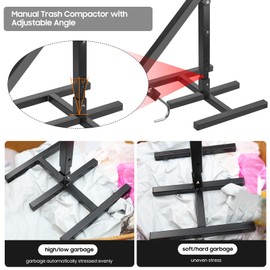 BINGOX Manual Trash Compactor, Waste Recycling Hand Tool for Outdoor Use, Touchless Bin Compactor for 120-660L Wheelie Bins, Iron Compacting Trash Can